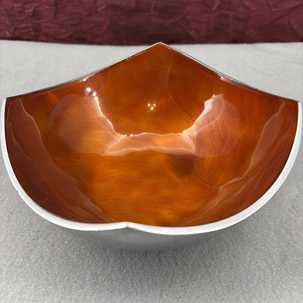 Orange Hand.‎ Painted Swirl Enamel Shiney Aluminum Decorative Bowl Made in India